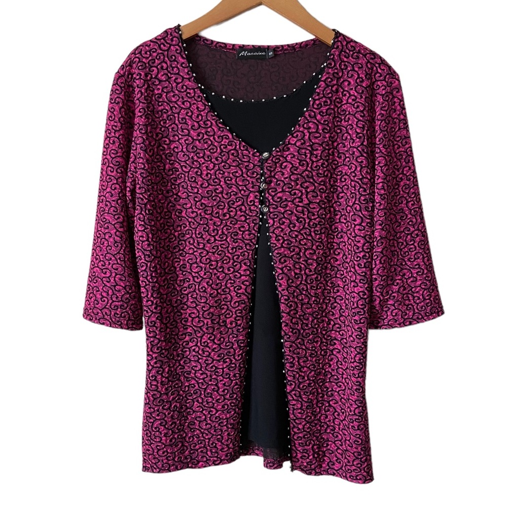 Women’s Stud Embellished Neck Top & Faux Jacket Small